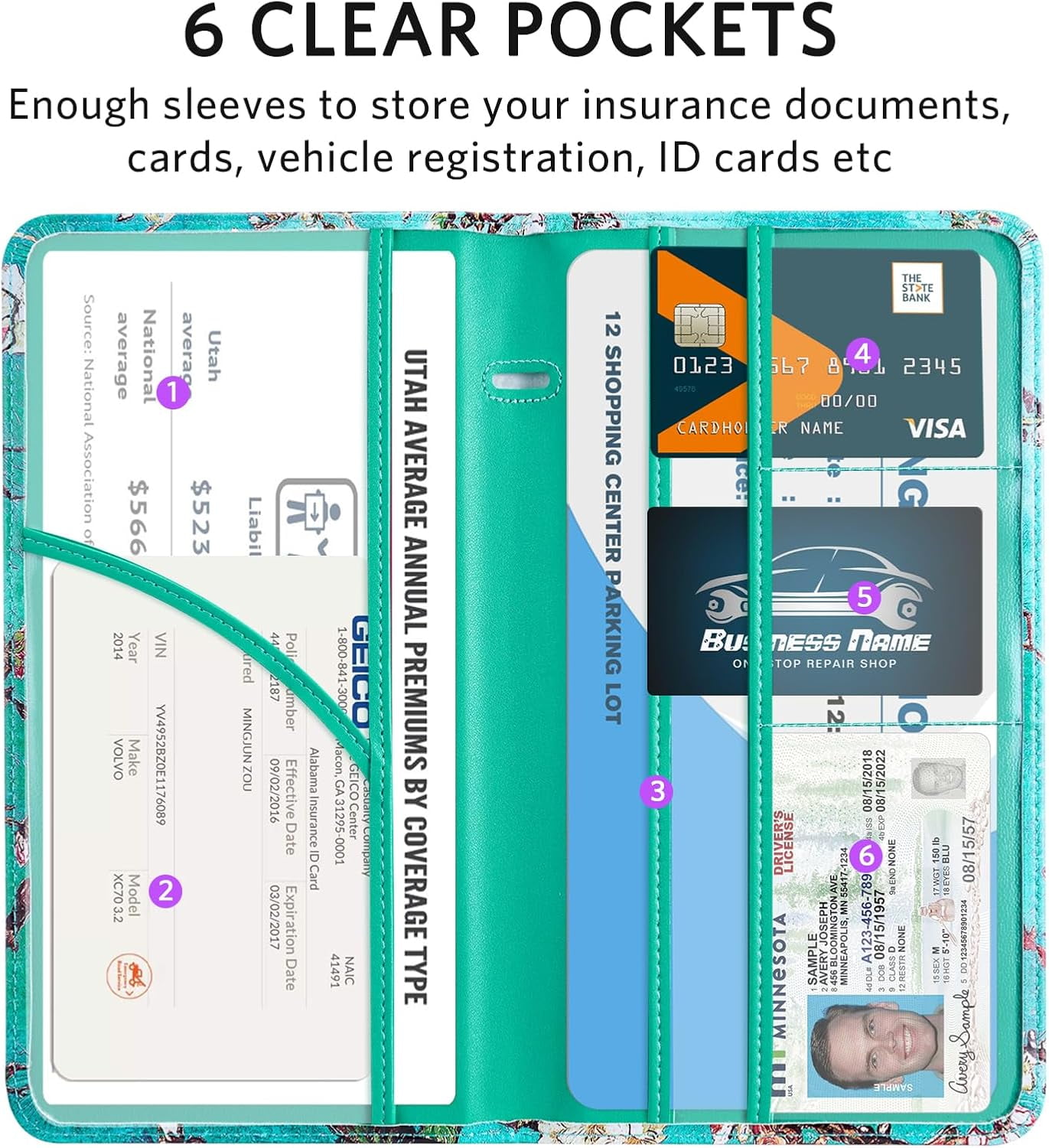 CoBak Car Registration and Insurance Holder - Vehicle Glove Box Car Organizer, Auto Truck Comparment Accessories Case with Magnetic Closure for Essential Document, Driver License, Cards