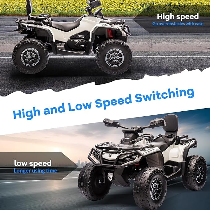 EastVita 2 Seater Ride On Car,24V Licensed Can-Am Electric ATV Car for Kids, 4 Wheeler Electric Toy Car with Bluetooth,Led,Leather Seaters,5 Mph Max Speed