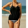 thumbnail image 1 of Women's Black Tankini with Stripes Patchwork, 1 of 9