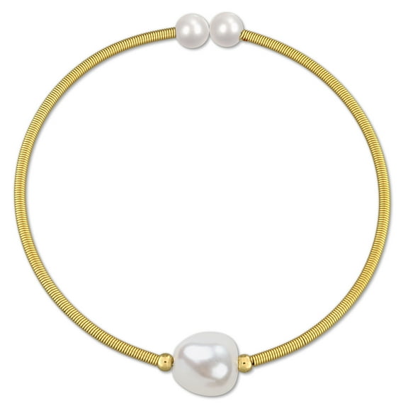 Everly Women's Created Pearl Yellow Gold Plated Brass Cuff Bangle