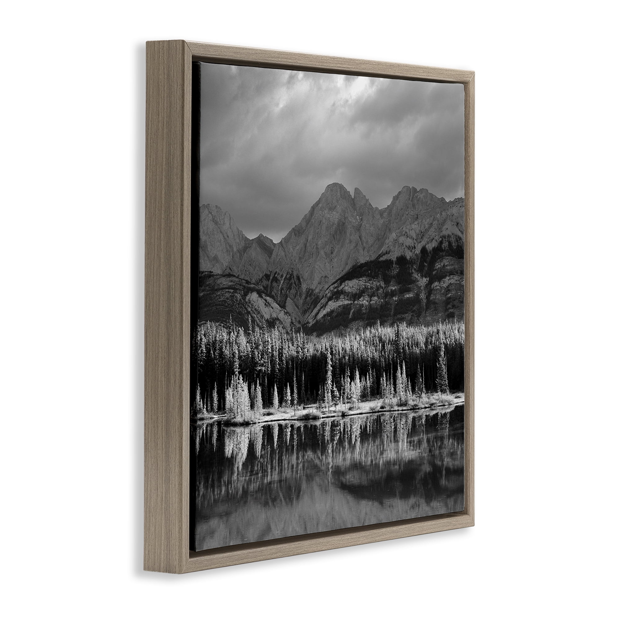 Stupell Industries Two Jack Lake Landscape Landscape & Nature Photography Brown Floater Framed Canvas Art Print Wall Art, 18 x 18