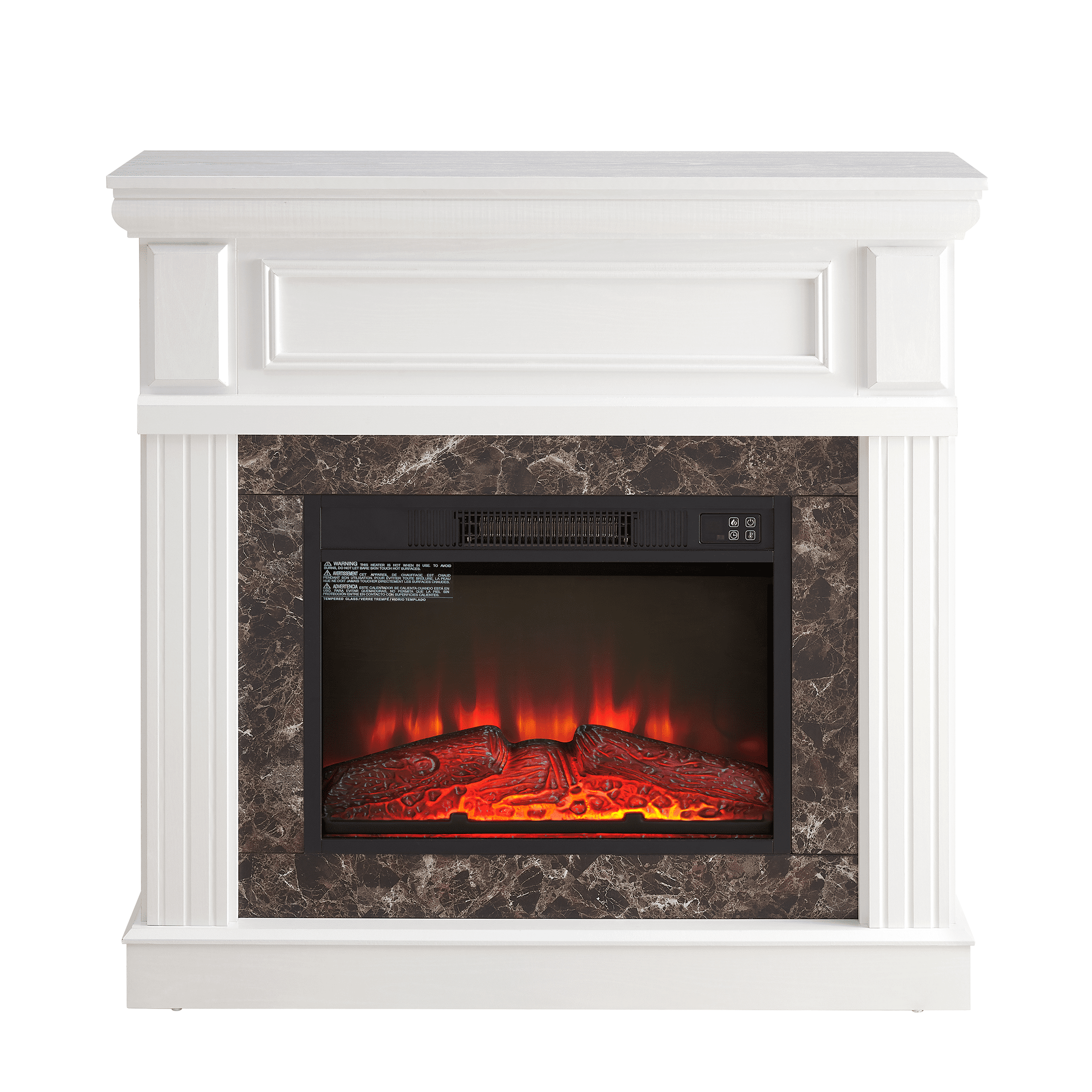PAPROOS 41” Electric Fireplace with Mantel, Freestanding Electric Fireplace Heater with Remote Control, Adjustable Flame, Timer, Wooden Surround with Fireplace Insert for Living Room, 1400W, White