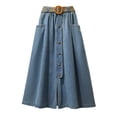 thumbnail image 6 of Wxolcjlv Woven Belt Decor Denim‑Look Maxi Skirt for Women Button‑Front Split Skirt With Side Pockets, 6 of 8