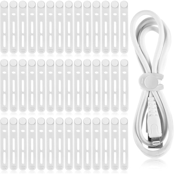 42 Pcs Silicone Cable Ties Reusable Cord Organizer Adjustable Data Cable Wraps for Earphone Phone Charger Computer Cord Management Straps Travel Essentials(White,3.15 Inch)