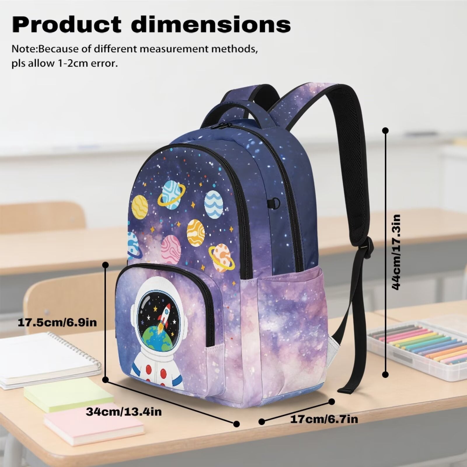 Xixirimido Astronaut Planets Galaxy Space Print 17" Multi Pockets Kids Backpack for Boys Lightweight School Bag Girls Large Bookbag for Elementary Middle High School Students
