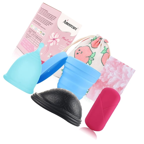 Copa menstrual de silicona para mujer, copa de limpieza plegable, disco menstrual, reutilizable, portátil, a prueba de fugas, color azul, talla S, 20 ml