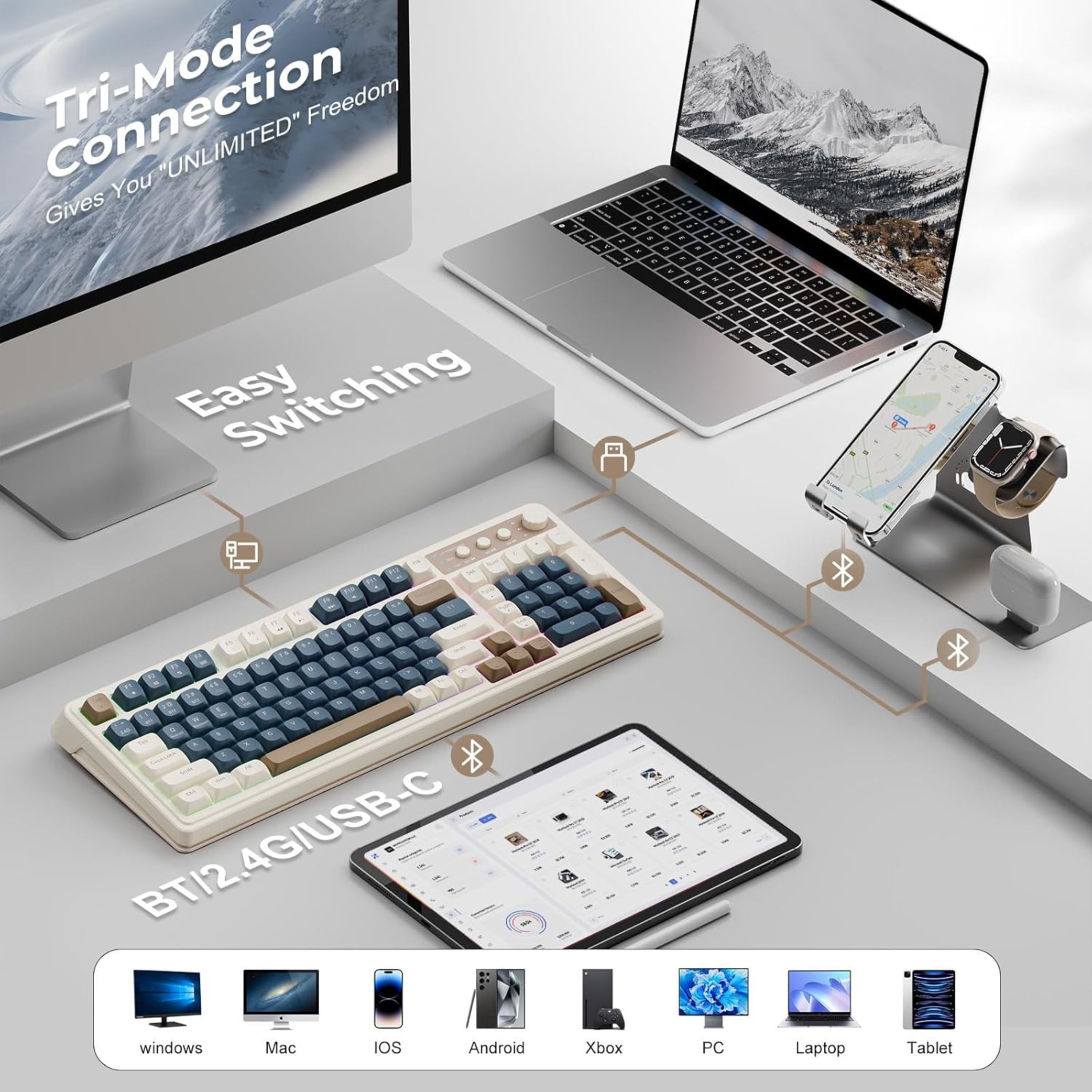 AULA S99, 99-Key, Wireless, Membrane, Gaming Keyboard, RGB, 5-Layer Padding, 2000 mAh Battery, Knob