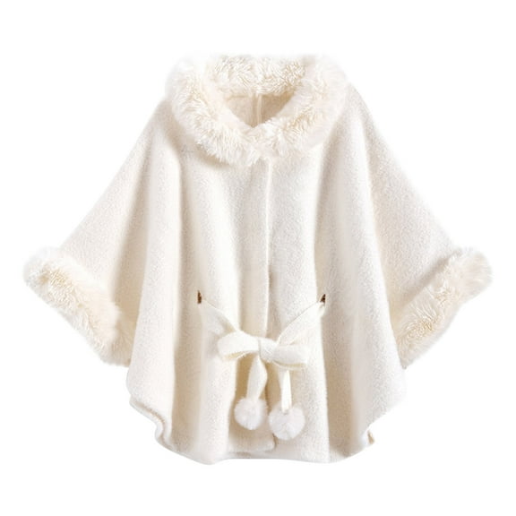 Sexlip Women’s Faux Fur Trim Cape Shawl Elegant Soft Wrap Coats for Fall Winter Fashion Style Warm Pashmina Cape White XXL