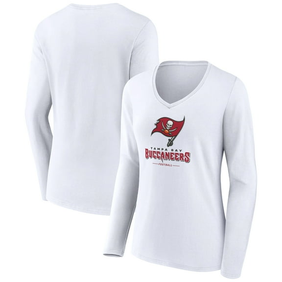 Women's White Tampa Bay Buccaneers Logo Team Lockup Long Sleeve V-Neck T-Shirt