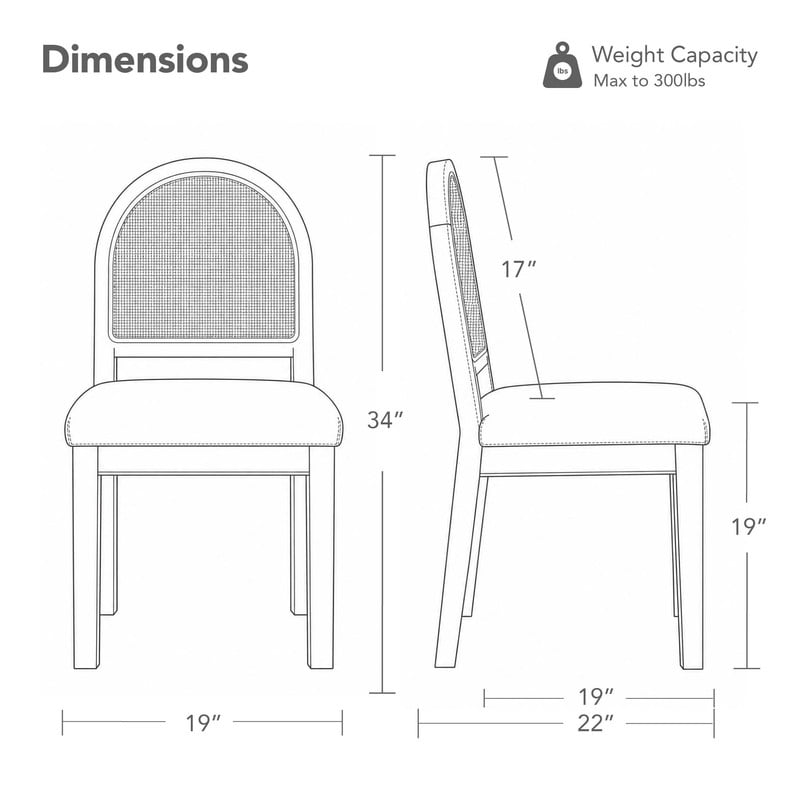 Spruce & Spring Boho Upholstered Dining Chairs Set of 2 with Natural Cane Back, Solid Natural Wood Frame for Kitchen Island, Cream Fabric