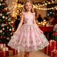 thumbnail image 5 of Girls Tulle Princess Dresses Trendy Embroidery Flower Lace Ruffle Spaghetti Gown for Pageant Wedding Birthday Party Graduation Dance Prom Pink 7-8 Years, 5 of 6