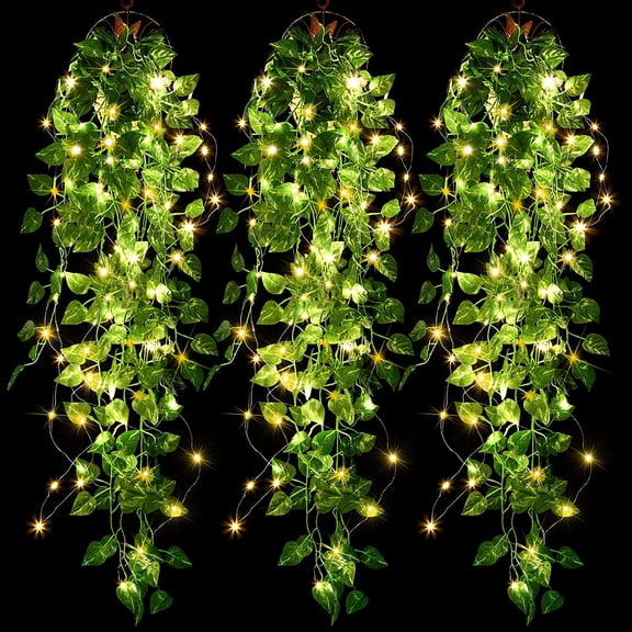 3 Packs LED Artificial Hanging Plants, 3.6 ft Fake Plant, Ivy Vine Leaves Greeny Chain Wall Home Room Garden Wedding Garland Outside Decor (Basket Not Included) (Greenery Style)
