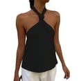 thumbnail image 2 of Babysbule Women's Halter Neck Knot Front Sleeveless Tank Top, Textured Solid Color Casual Blouse, Polyester Summer Shirt for Beach Vacation and Daily Wear, 2 of 5