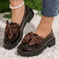 thumbnail image 2 of Gpaecead Women Plaid Bow Thick Sole Loafers Patent Leather Heightening Spring Summer Versatile Slip On Shoes, Coffee, 2 of 8