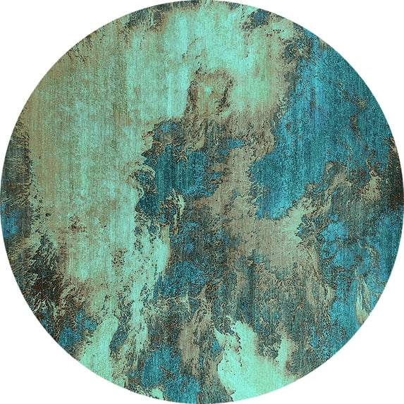 Ahgly Company Indoor Round Oriental Turquoise Blue Industrial Area Rugs, 5' Round