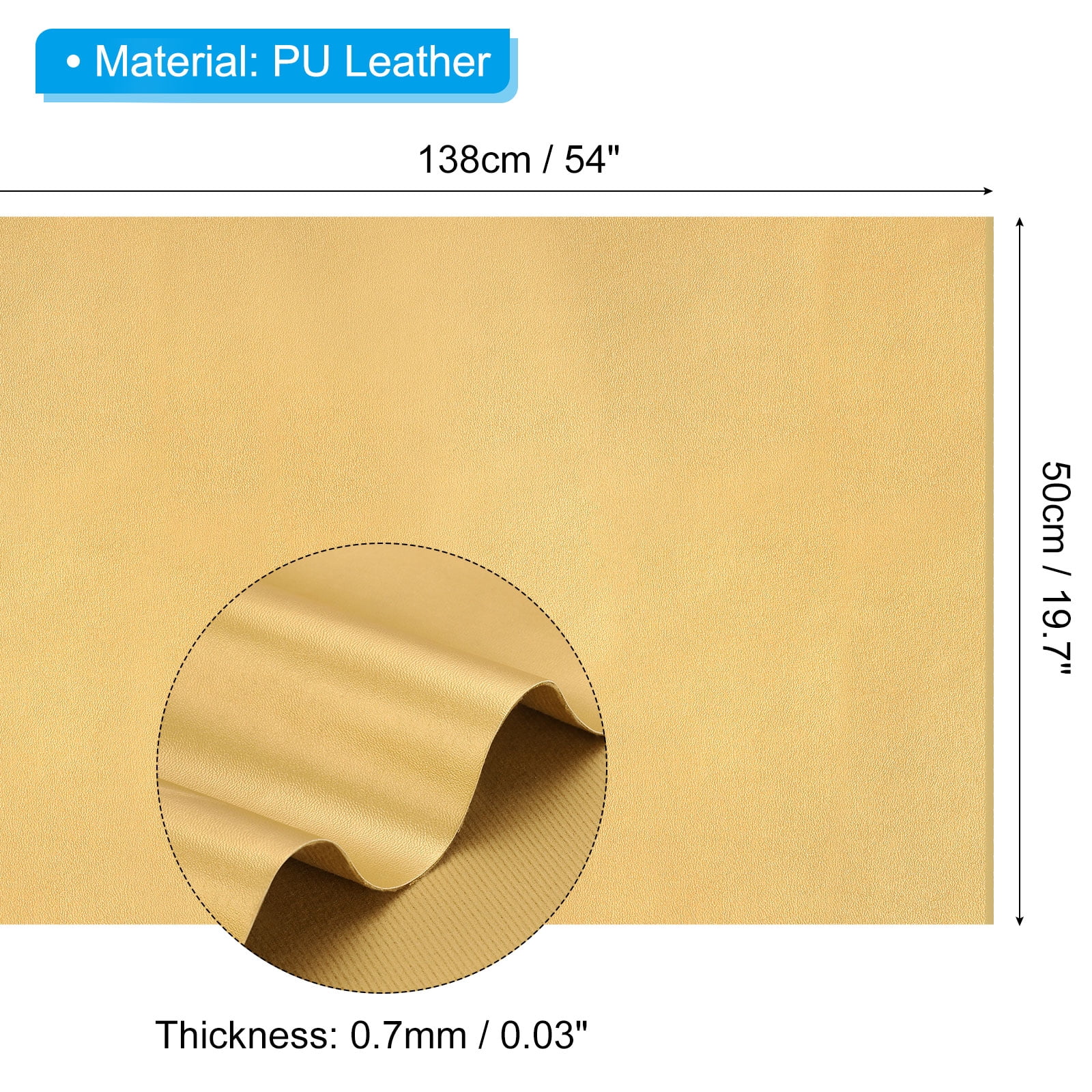 Uxcell 54x19.7x0.03 Inch PU Leather Book Cloth, Soft Colored Faux PU Leather Sheets, Gold Tone