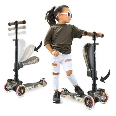 Hurtle 3 Wheeled Scooter for Kids Stand & Cruise Toddlers Toy W/ Adjustable Height (Real tree)