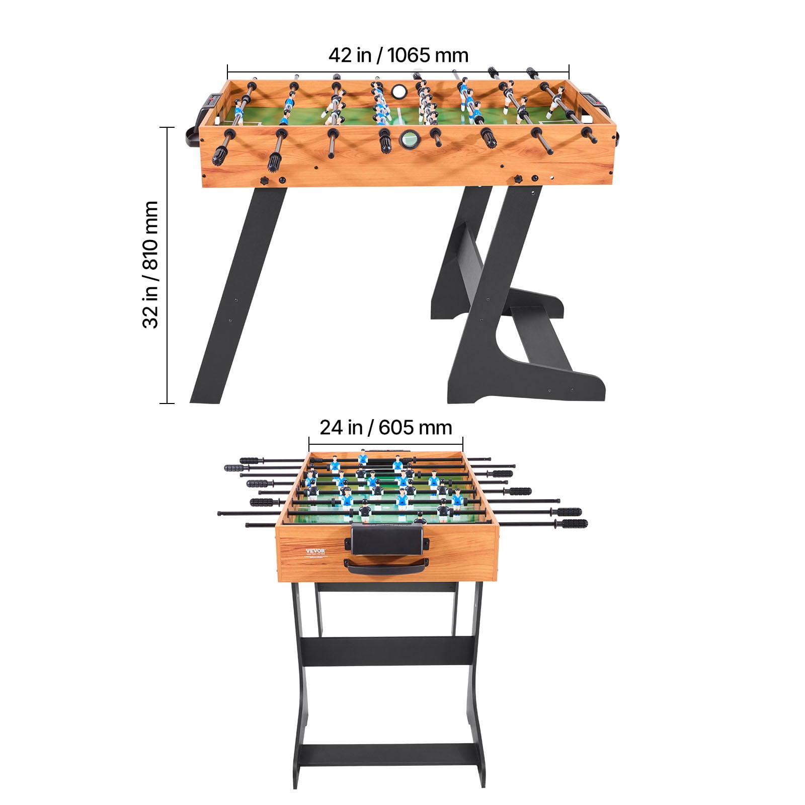 VEVOR Folding Foosball Table, 42 inch Standard Size Table, Indoor Full Size Foosball Tables for Home, Family, and Game Room, Durable Soccer Set, Includes 2 Balls