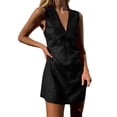 thumbnail image 1 of Vestido sin mangas de lino con cuello en V para mujer - Falda chaleco ajustada de color liso para verano, mezcla de poliéster - Tallas S-XXL para vacaciones/uso diario, 1 of 4