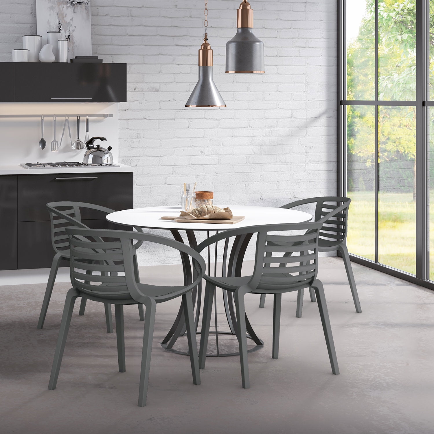 WRGHOME Syracuse Modern Outdoor/Indoor Plastic Resin Stacking Patio Dining Chairs  (Set of 2) - ANTHRACITE