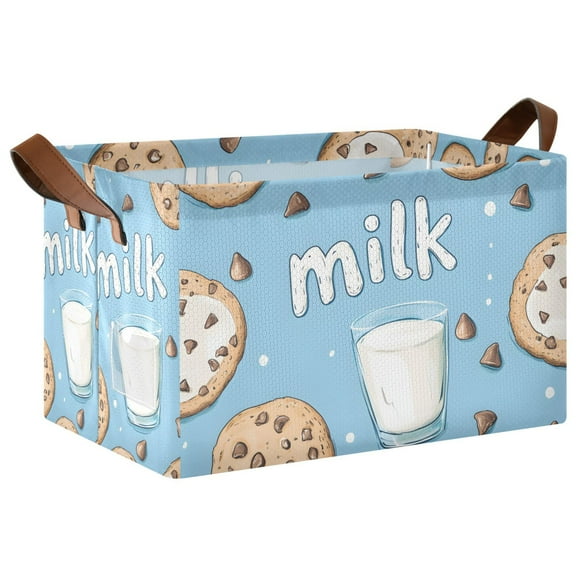 Yayeee Foldable Storage Basket for Shelves with Handles Waterproof Cloth Bins, Milk and Cookies