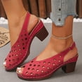 thumbnail image 2 of Dakaela Sandales à Talons Carrés pour Femmes Bout Ouvert Bride Arrière Sandales Compensées Habillées Été Décontractées à Enfiler Chaussures de Marche Rouges 7, 2 of 8