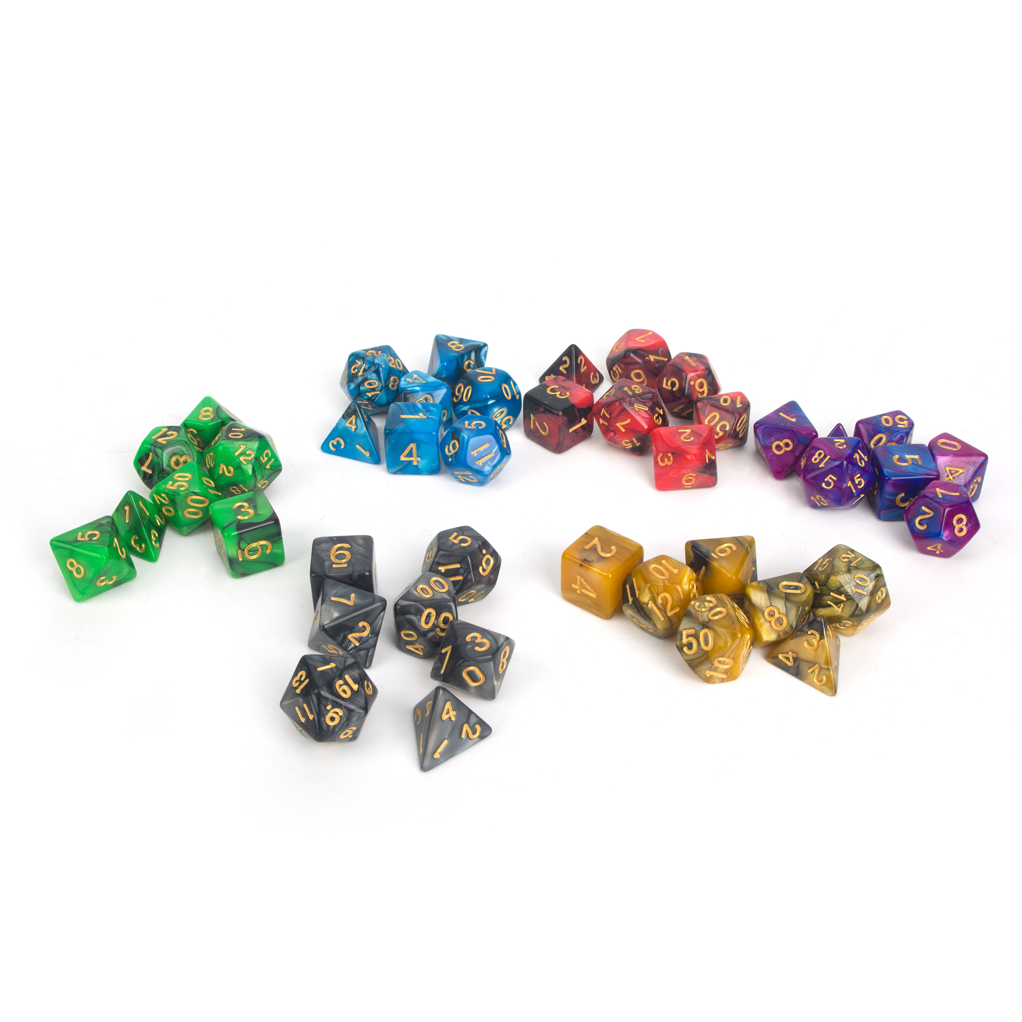 24 pcs Assorted 6 Pack, 6X7pcs Polyhedral Dice Marble Polyhedral Dice, Polyhedral 7-Die Gemini Dice Set Game Dice Set - Deluxe Metal Golden, D4 D6 D8 D10 D12 D20 - image 4 of 7