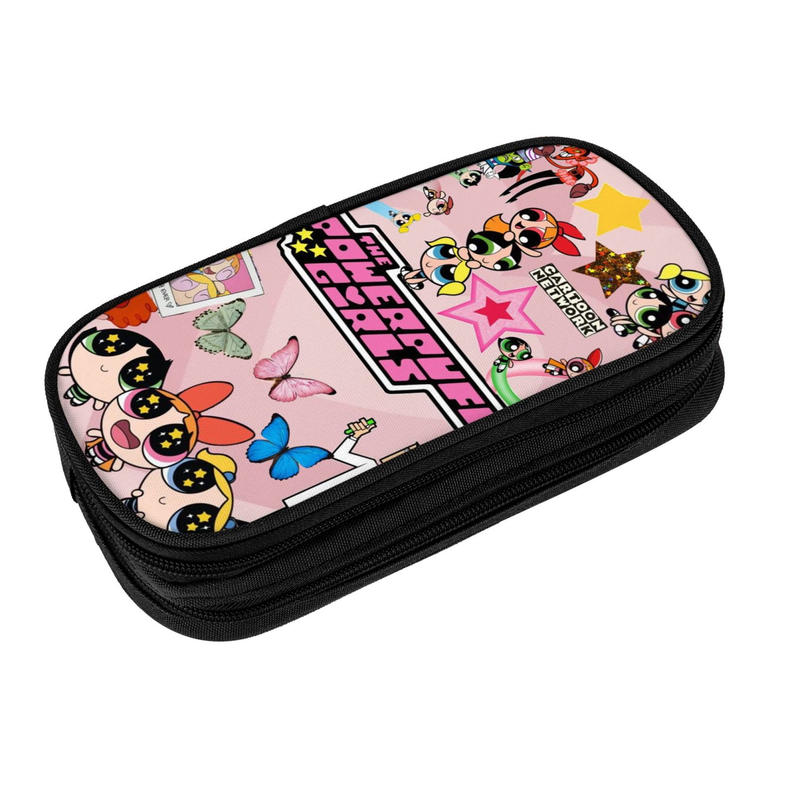 The Powerpuff Gi-rls Pencil Case Large Capacity Pencil Pouch Penbag Office Stationery Organizer Travel Makeup Bag Black