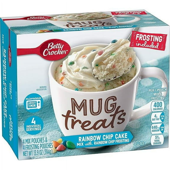 Betty Crocker Mug Treats Rainbow Chip Cake Mix with Frosting, 4 Servings, 13.9 oz.