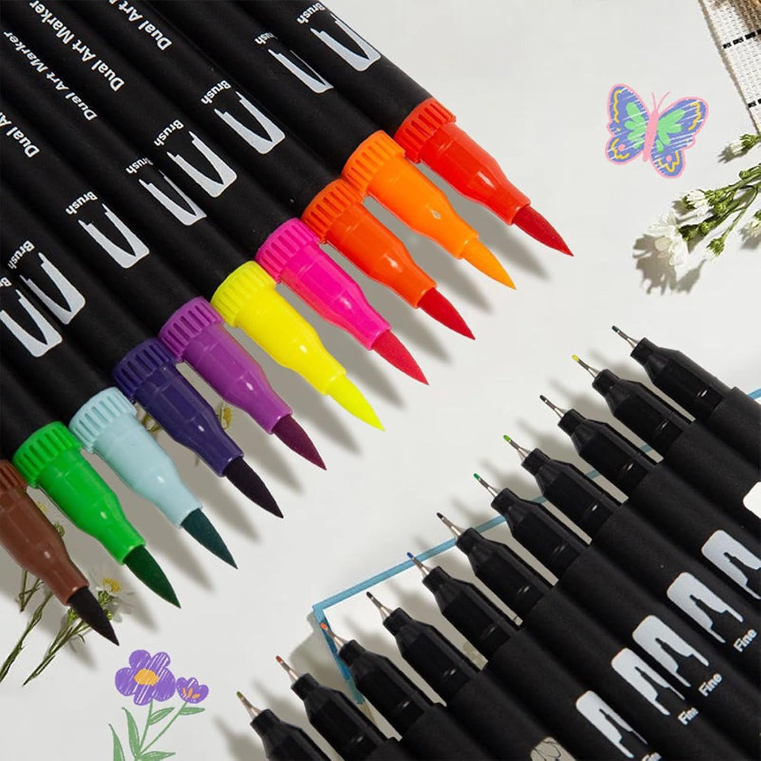 Dual Brush Marker Pens, 24 /48/60Colors Art Markers with Fine and Brush Tip Coloring Markers, Marker for Journaling Calligraphy Drawing Sketching Doodling Illustrating