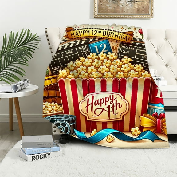BCIIG Popcorn Tickets Film Strip Warm Lightweight Blanket Soft Fleece Blankets for All Seasons Living Rooms Sofa Decor Cow Gifts Blanket 40x50in