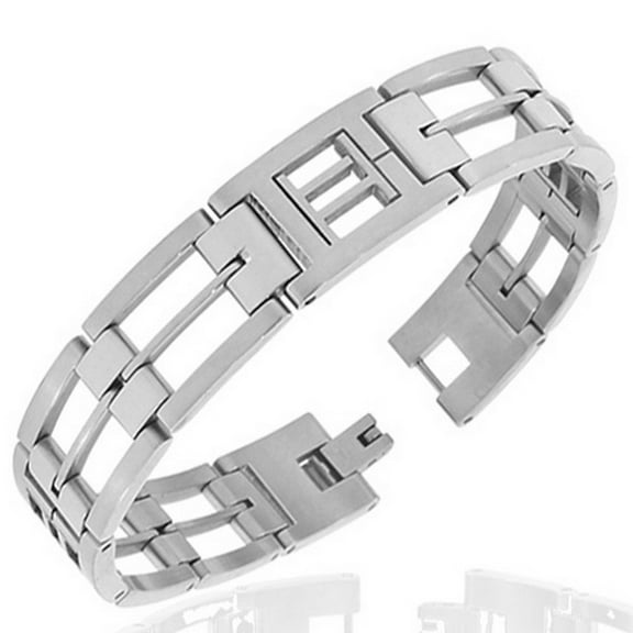 Stainless Steel Silver-Tone Link Chain Zodiac Sign Gemini Mens Bracelet with Clasp