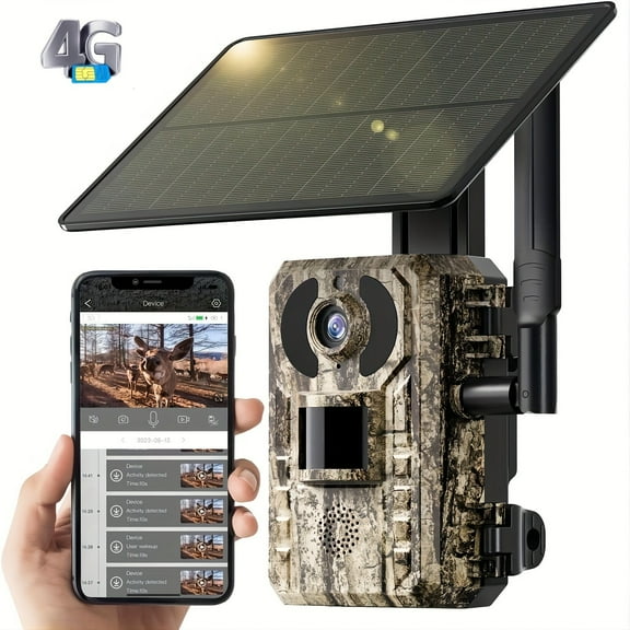 4G LTE Cellular Trail Camera - 4K Live View, 0.2s Trigger, Solar Powered with Built-In SIM Card & Trial Data, Perfect for Hunting & Wildlife Monitoring
