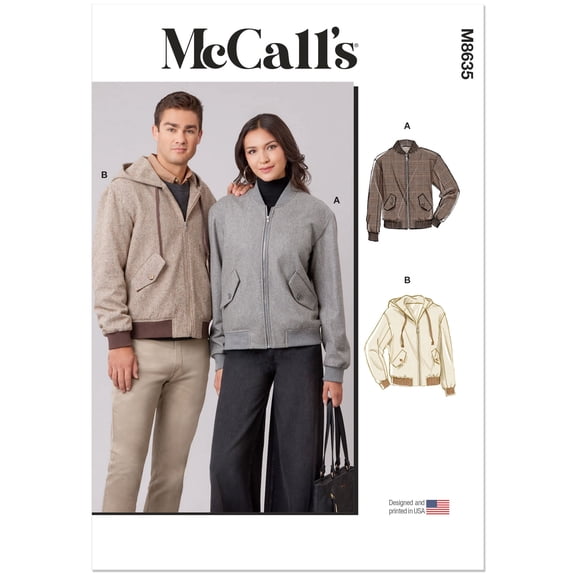 McCall's Sewing Pattern 8635 - Unisex Bomber Jacket with or without Hood, Size: A (30-52)