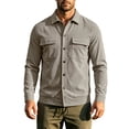 thumbnail image 2 of PiGOGI Men's Winter Coats Solid Color Long Sleeved Lapel Button Double Pocket Corduroy Jacket Casual Top Khaki 3XL, 2 of 9