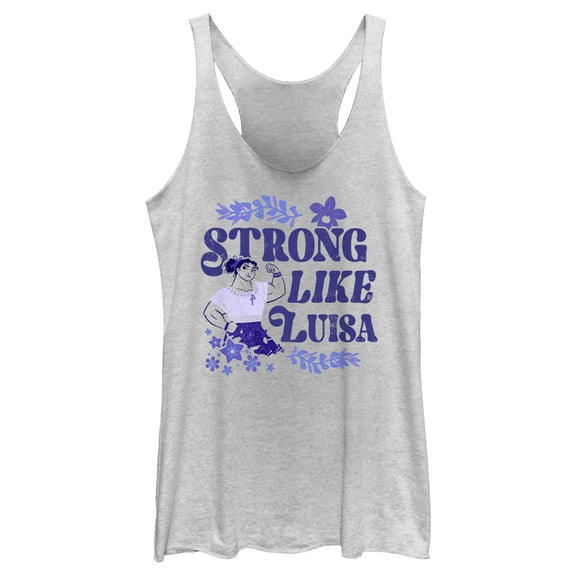 Women's Encanto Strong Like Luisa Ornate Flower  Racerback Tank Top White Heather Large