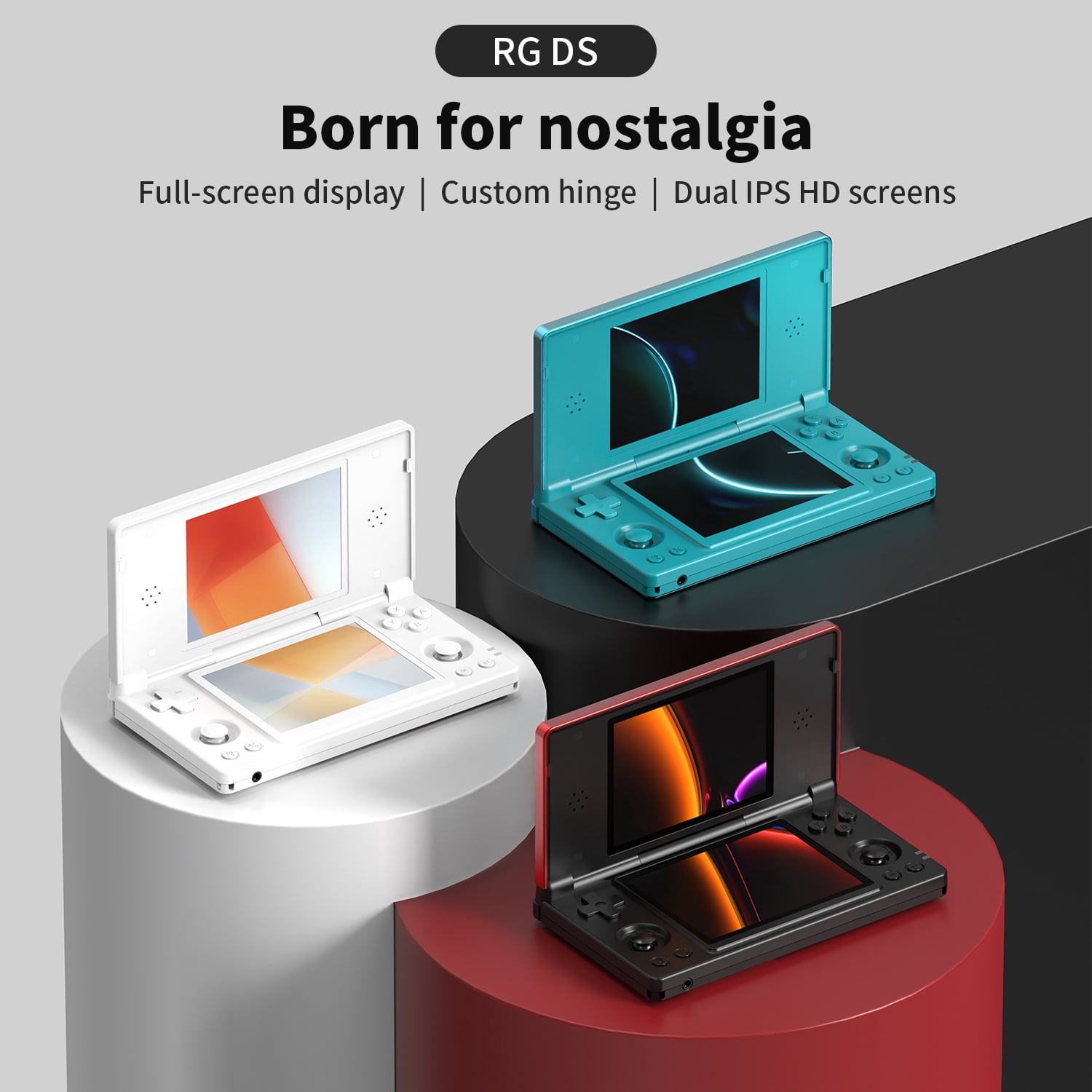 RG DS Handheld Game Consoles RG DS Gaming Console Dual-screen Video Game Console Android 14 Portable Pocket Arcade 40000mAh Battery WiFi Bluetooth HD Output Black