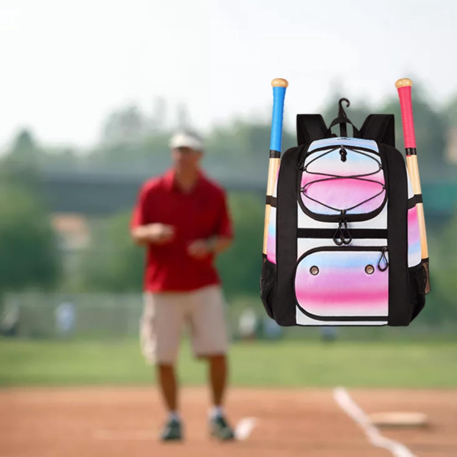 Matein Softball Bag, Lightweight Baseball Bat Backpack with Shoe Compartment and Fence Hook for Girls