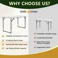 thumbnail image 4 of WASUHE Folding Table 4 FT Lightweight Camping Table, Plastic Rectangular Outdoor Table Iron Legs Fold-in-Half, Easy to Store, Perfect for Party, Dining, Wedding, Events, Indoor, Outdoor, White, 4 of 10