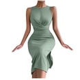 thumbnail image 2 of Mefallenssiah Robe d'Été Sans Manches de Femmes de Couleur Unie à la Taille, 2 of 3