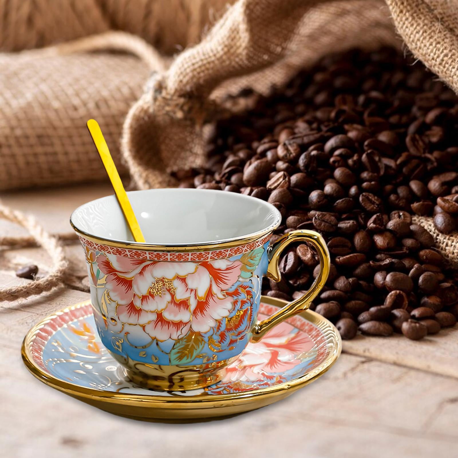 Esquirla Ceramic Coffee Cup and Saucer Cappuccino Mug Styling Glossy Elegant Afternoon Tea Cup Set Espresso Cup for Party Cafe Kitchen Rose