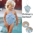 thumbnail image 2 of Fesfesfes Toddler Kids Swimdress Baby Girls Ruffled Halter Neck Swimsuit Cute Off-shoulder Swimsuit Open Back One-piece Beach Bathing Suit Swimwear, 2 of 9