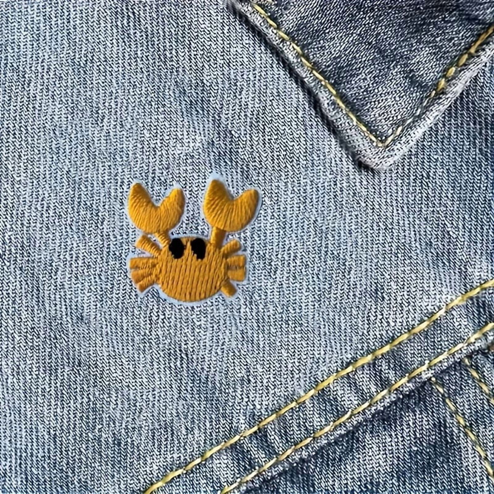 Set of 2 Adorable Iron-On Small Crab Patches for Jackets and Backpacks - Humorous Embroidery Design