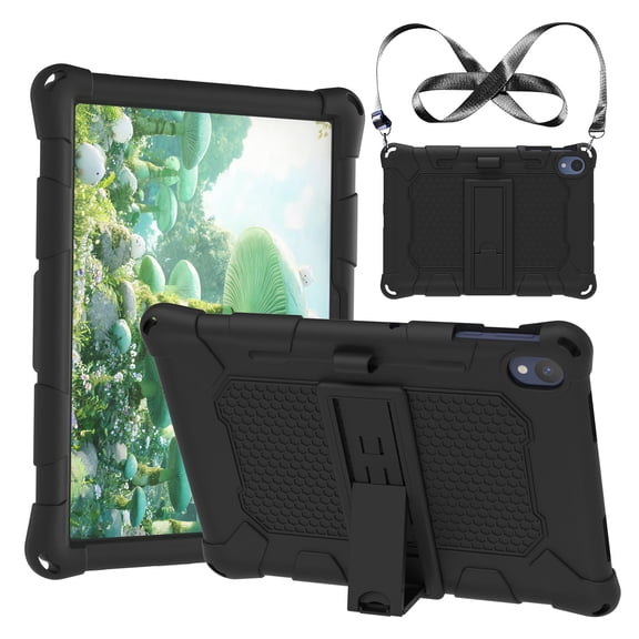 ELEHOLD Shockproof Slim Silcine Foldable Kickstand Tablet Case With Crossbody Strap for Walmart Onn 8.1" 2026, Black