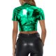 thumbnail image 3 of INSPIRAR CHIC Blusas Cortas de Cuello Alto de Fiesta para Mujeres de Manga Corta Metálicas L Verde, 3 of 6