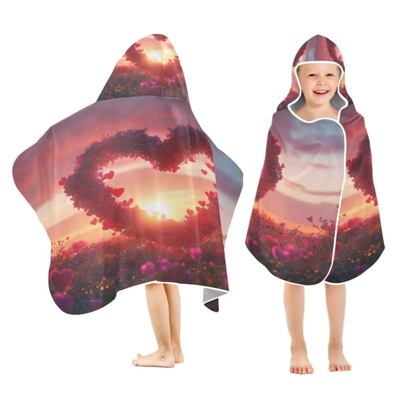 YAZAOO Towels Kids Hooded Beach Towel Heart Shaped Rose Pool Bath Towel Soft