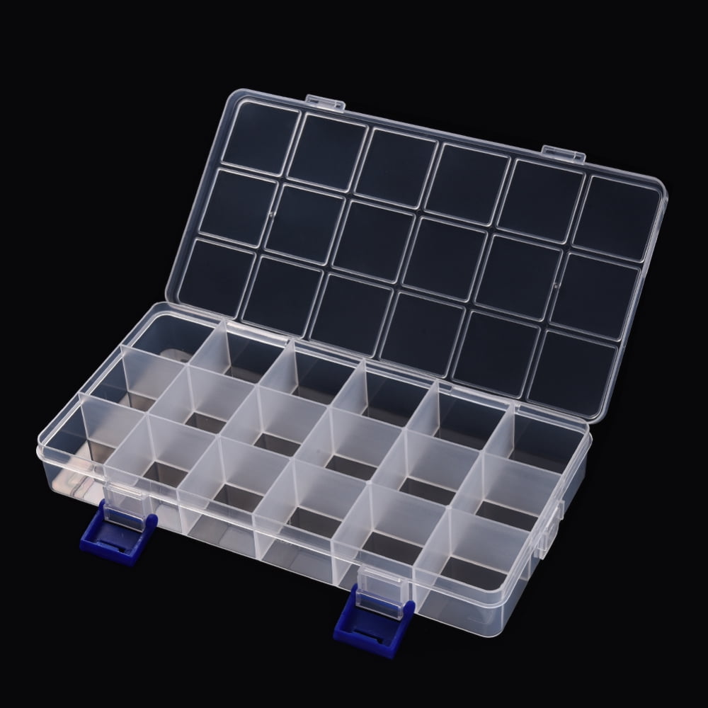 Plastic Bead Storage Container 18 Compartment Organizer Boxes Rectangle Clear 21.5x11x3cm