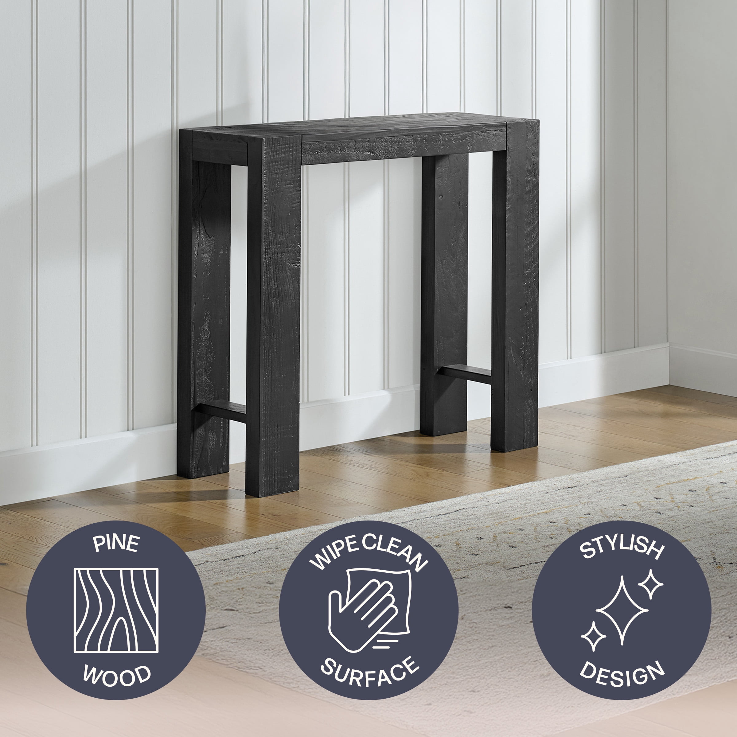 Alaterre Furniture Classic Solid Wood Console Table - 36 Inch Modern Farmhouse Entryway Table, Black
