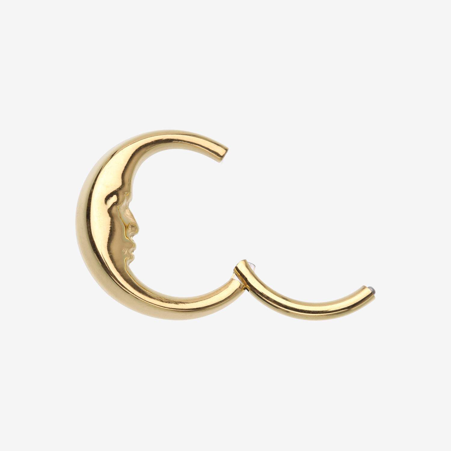 Pure24K Implant Grade Titanium Vintage Crescent Moon Face Clicker Hoop Ring