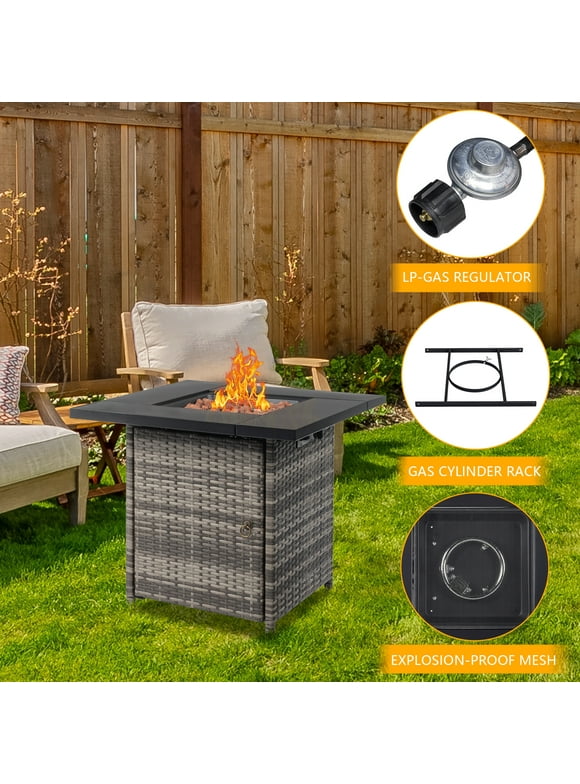 GoDecor Gas 28" Outdoor Fire Pit Table 50,000 BTU Auto-Ignition Propane Wicker Fire Pit Table Gray